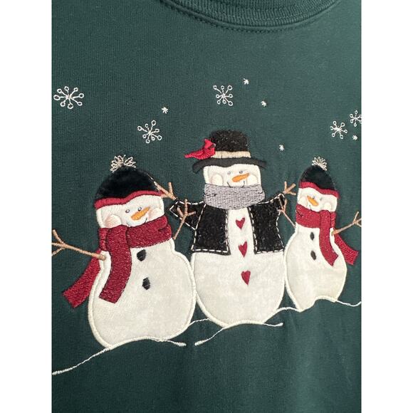 Vintage Double Collar Spruce Green Snowman Christmas Holiday Crewneck Sweater L - Picture 3 of 8